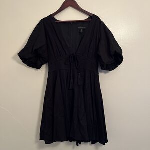 HOUSE OF HARLOW 1960 Linen Puff Sleeve Witchy Boho Peasant Dress, Black- Size 4
